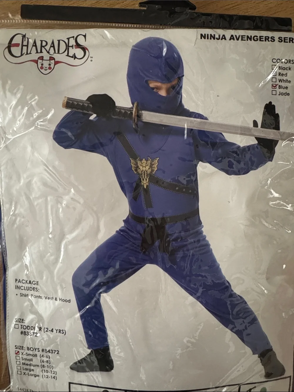 Kids Ninja Costume - Blue Hooded Shirt, Pants & Vest For Boys Size XS (4-6ys)